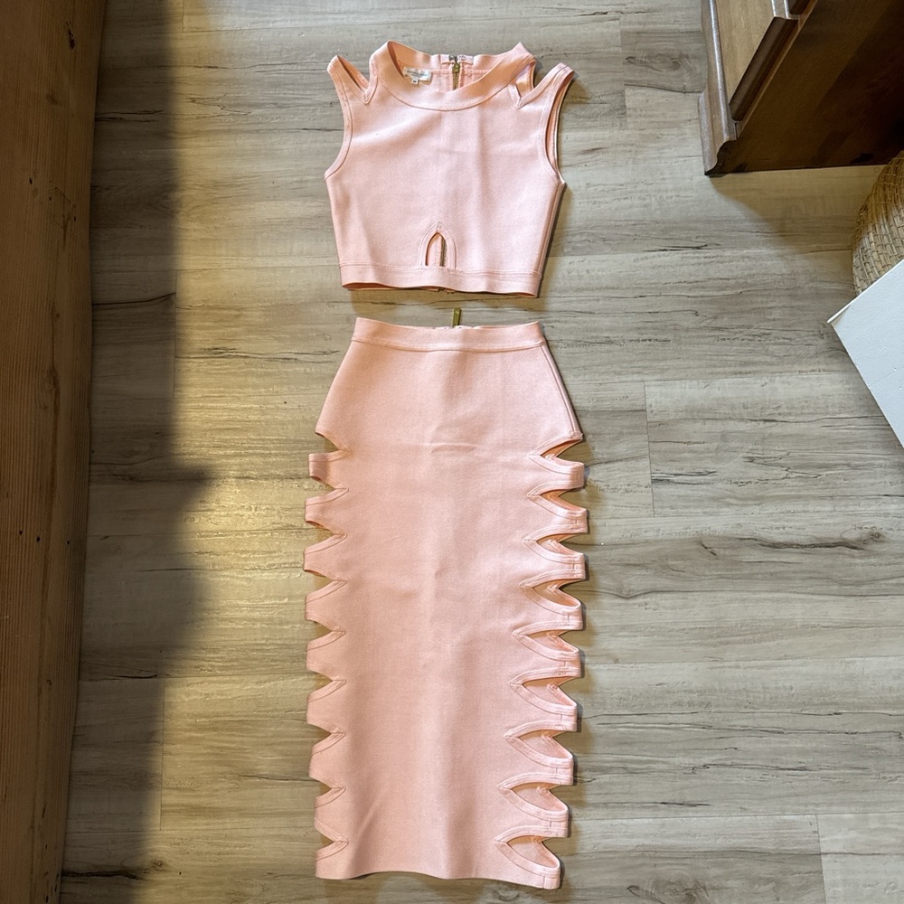 Skirt set with crop to and midi skirt with cut outs
